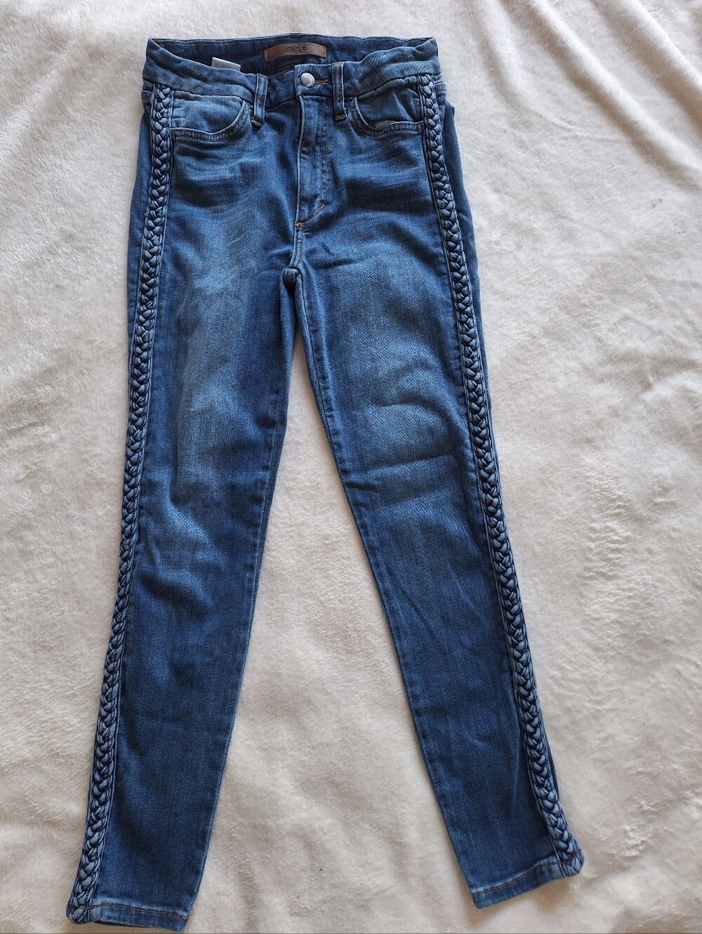 Joe's Jeans The Charlie High Rise Skinny Ankle Braided Side Denim 27 Fits 26
